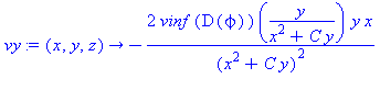 (Typesetting:-mprintslash)([vy := proc (x, y, z) options operator, arrow; -2*vinf*(D(`ϕ`))(y/(x^2+C*y))*y*x/(x^2+C*y)^2 end proc], [proc (x, y, z) options operator, arrow; -2*vinf*(D(`ϕ`...